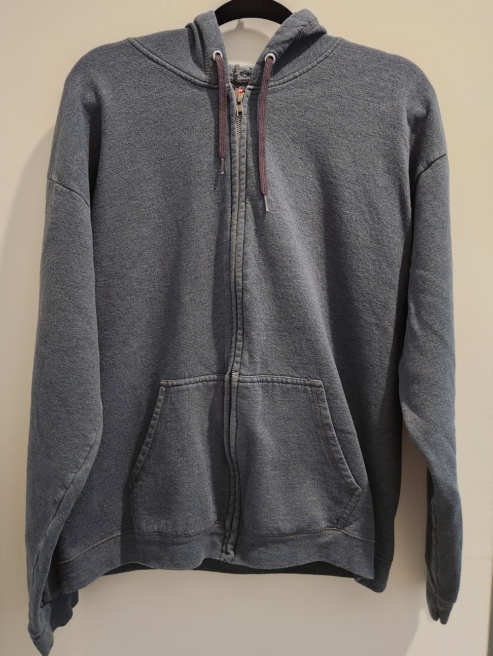 Hanes Premium EcoSmart Charcoal Blue Gray Zip-Up Hoodie Fleece L